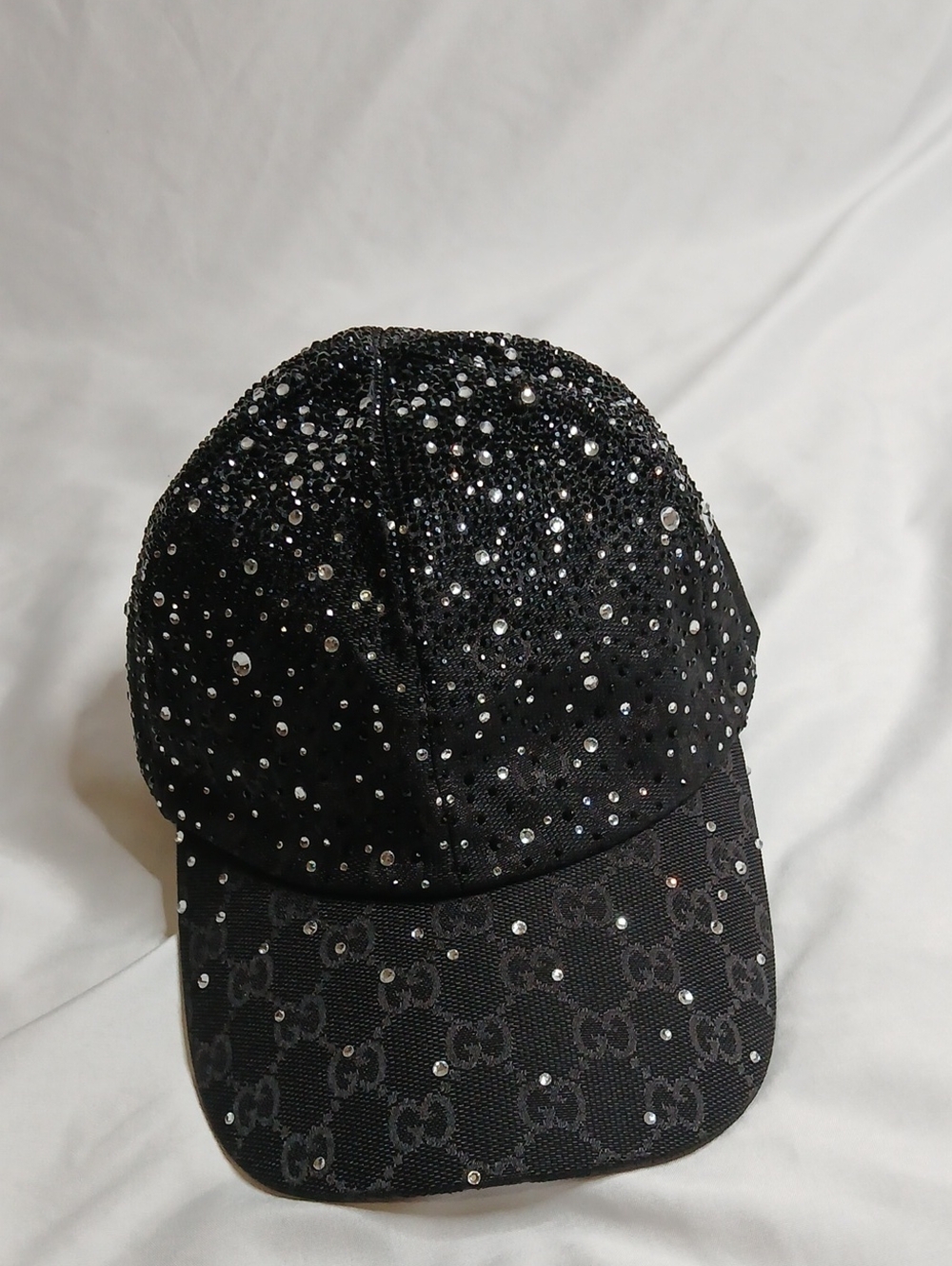 Gucci Black Crystal Monogram Baseball Cap